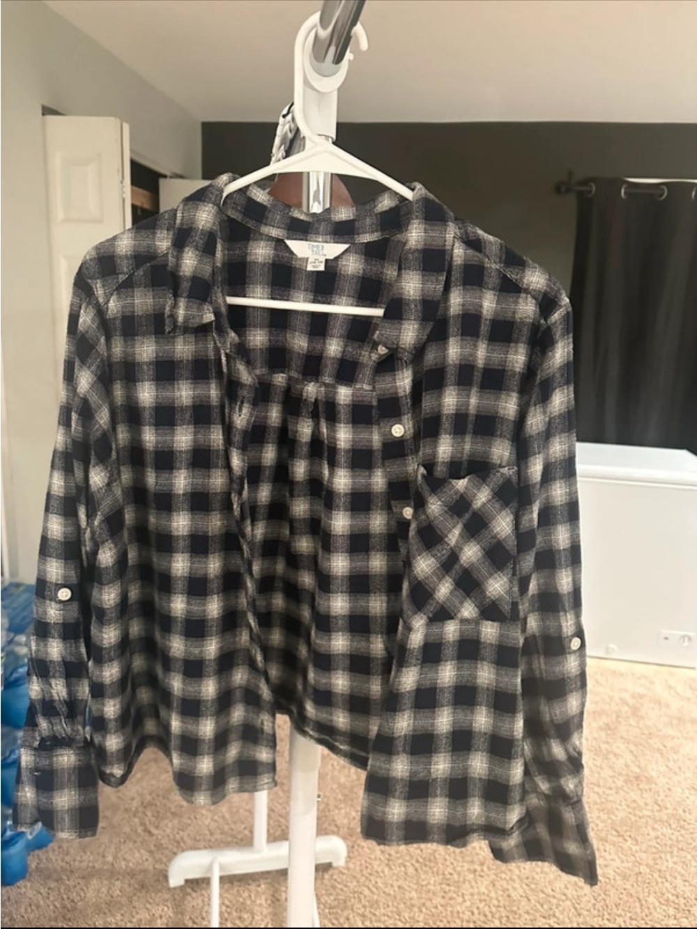 Time and Tru Black and White Plaid Shirt